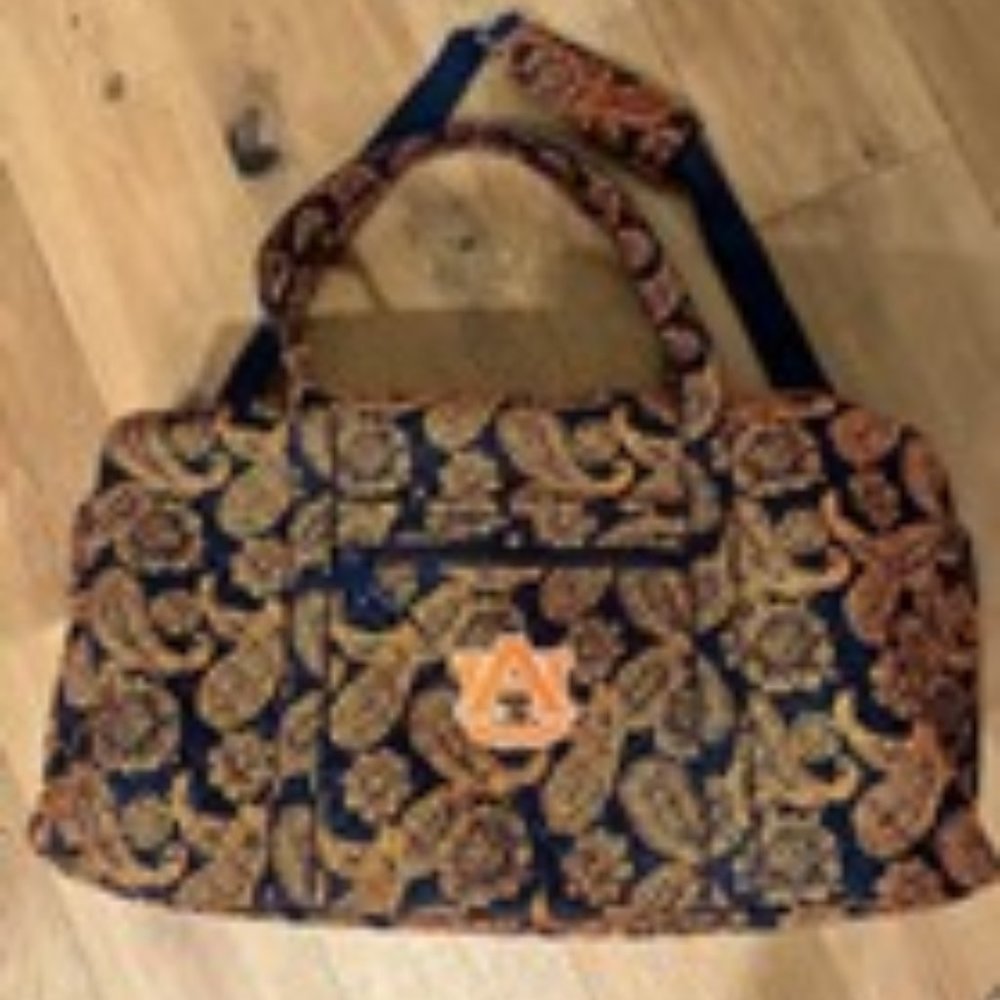 Navy and Orange Vera Bradley "Large Travel Duffle" - Auburn University Monogram